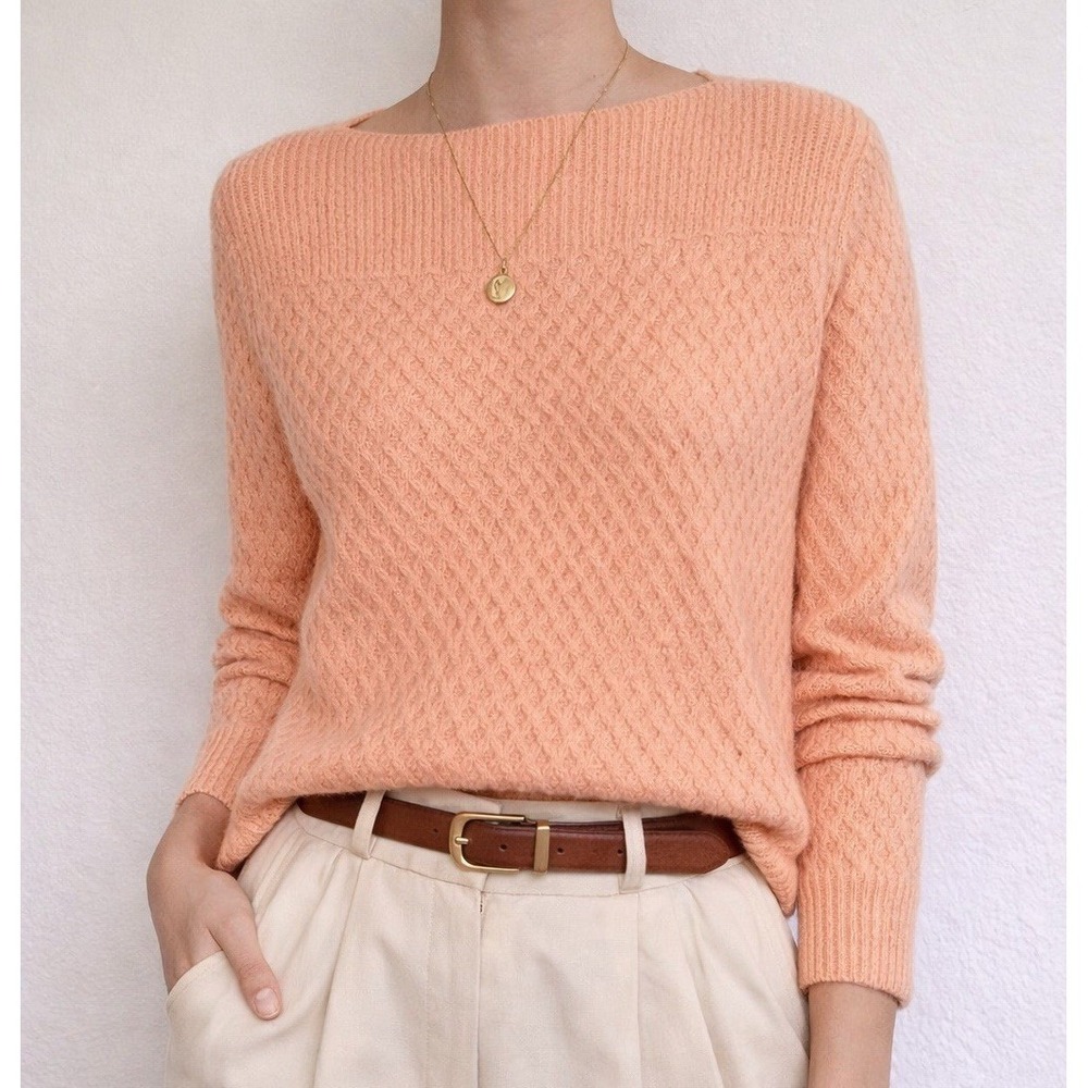 NWT LOFT Peach Textured Knit Sweater Sz S Soft Stretch Lightweight Twee Heritage